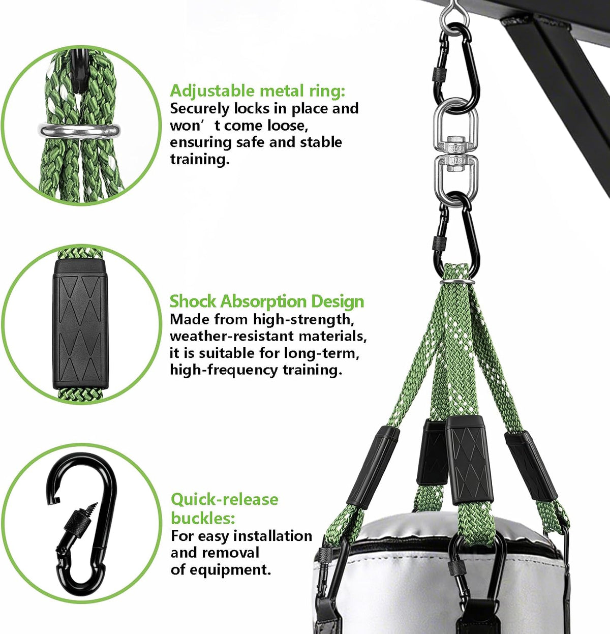 Dakzhou Heavy-Duty Punching Bag Hanger & Strap Set - 180° + 360° Swivel Ceiling & Wall Mount Hook