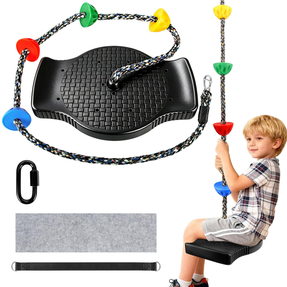 Dakzhou Kids Climbing Rope Tree Swing with Disc Seat & Platforms - Heavy-Duty Outdoor Playset Accessory (165 lbs)