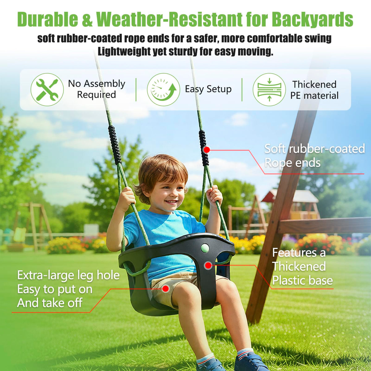 Dakzhou High Back Full Bucket Swing Seat for Toddlers | Heavy-Duty Outdoor Swing Set Accessory with Anti-Pinch Chains