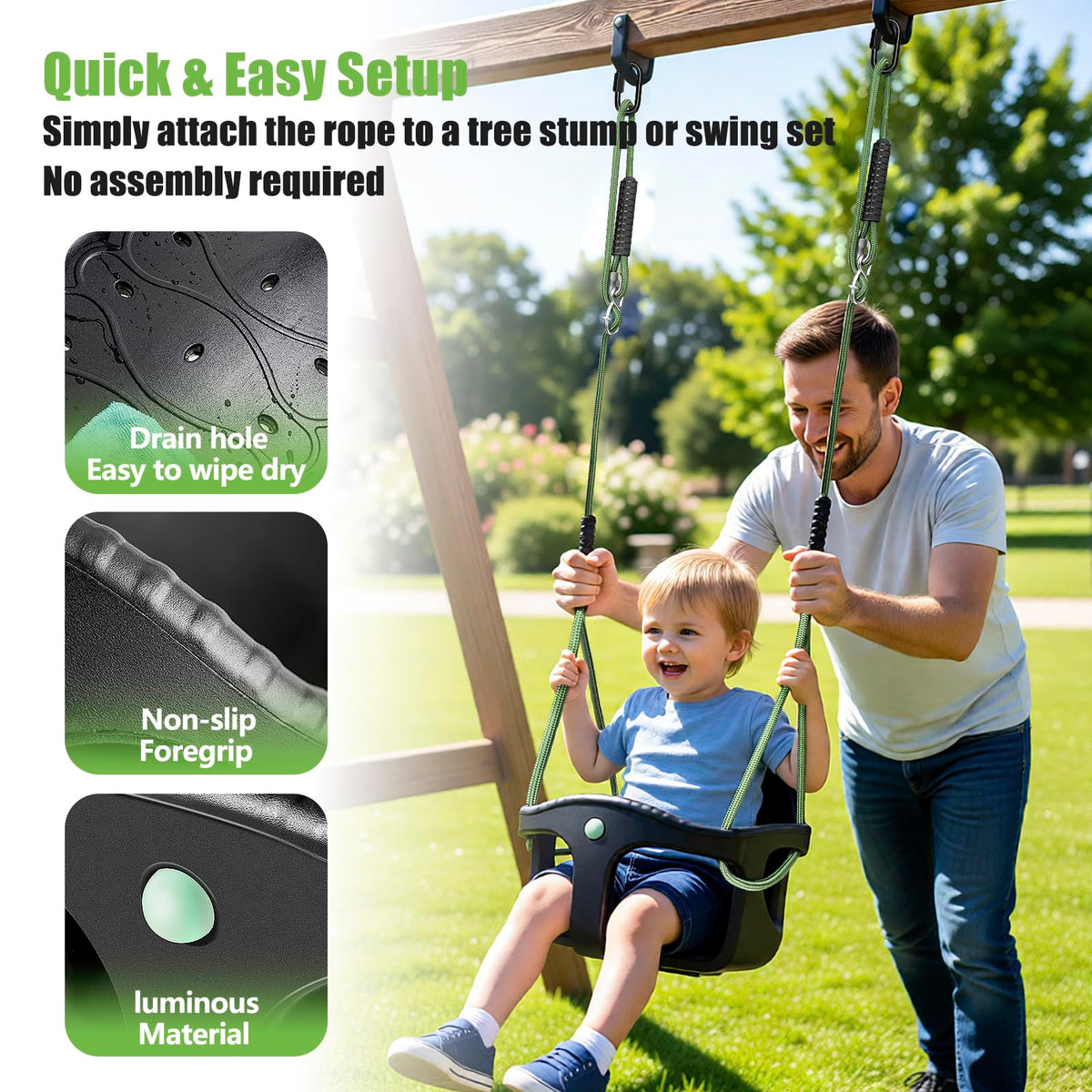 Dakzhou High Back Full Bucket Swing Seat for Toddlers | Heavy-Duty Outdoor Swing Set Accessory with Anti-Pinch Chains
