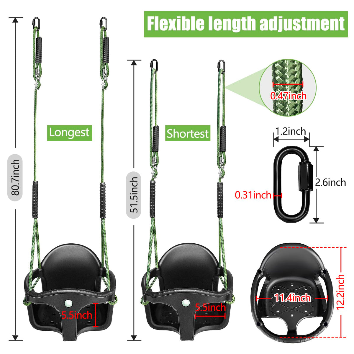 Dakzhou High Back Full Bucket Swing Seat for Toddlers | Heavy-Duty Outdoor Swing Set Accessory with Anti-Pinch Chains
