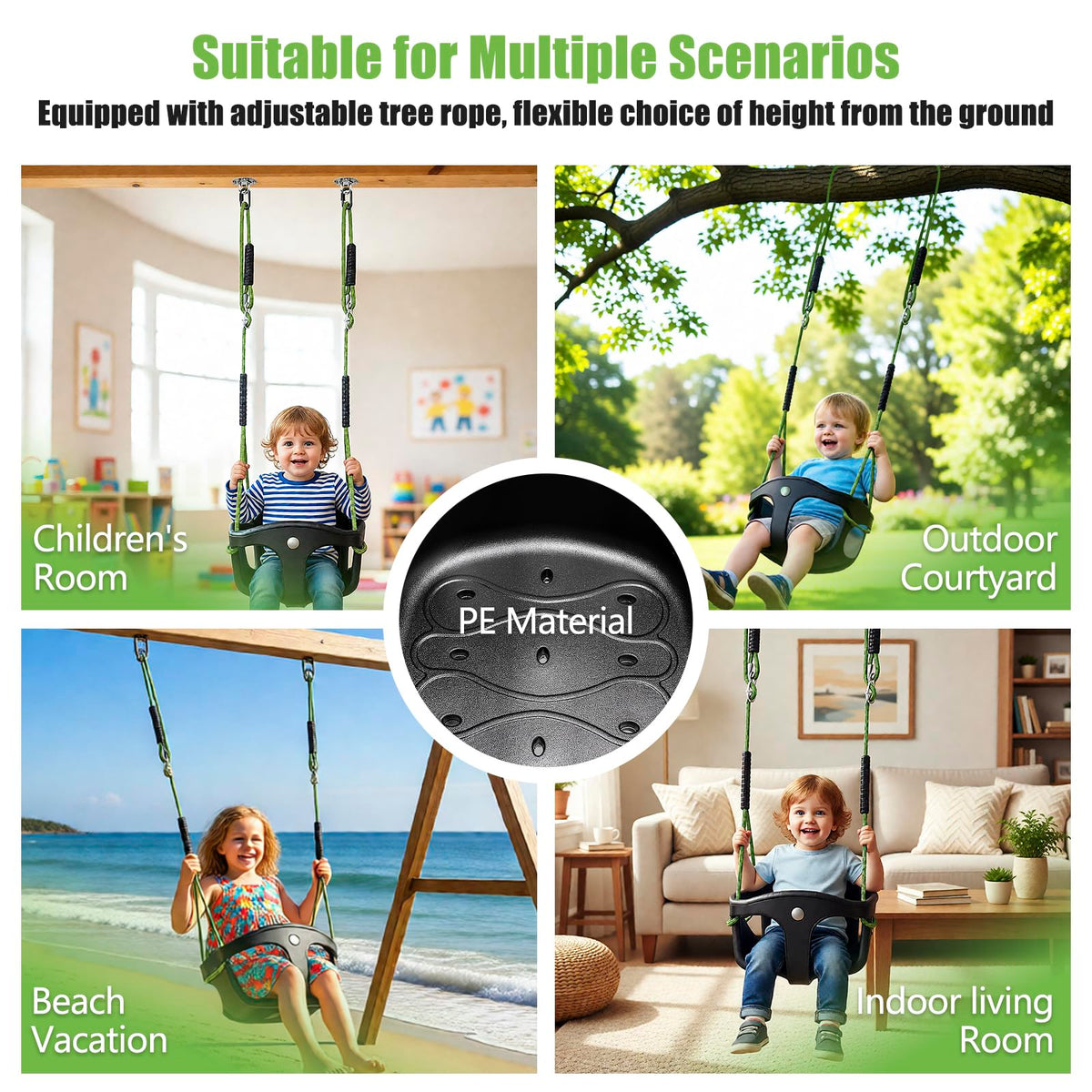 Dakzhou High Back Full Bucket Swing Seat for Toddlers | Heavy-Duty Outdoor Swing Set Accessory with Anti-Pinch Chains
