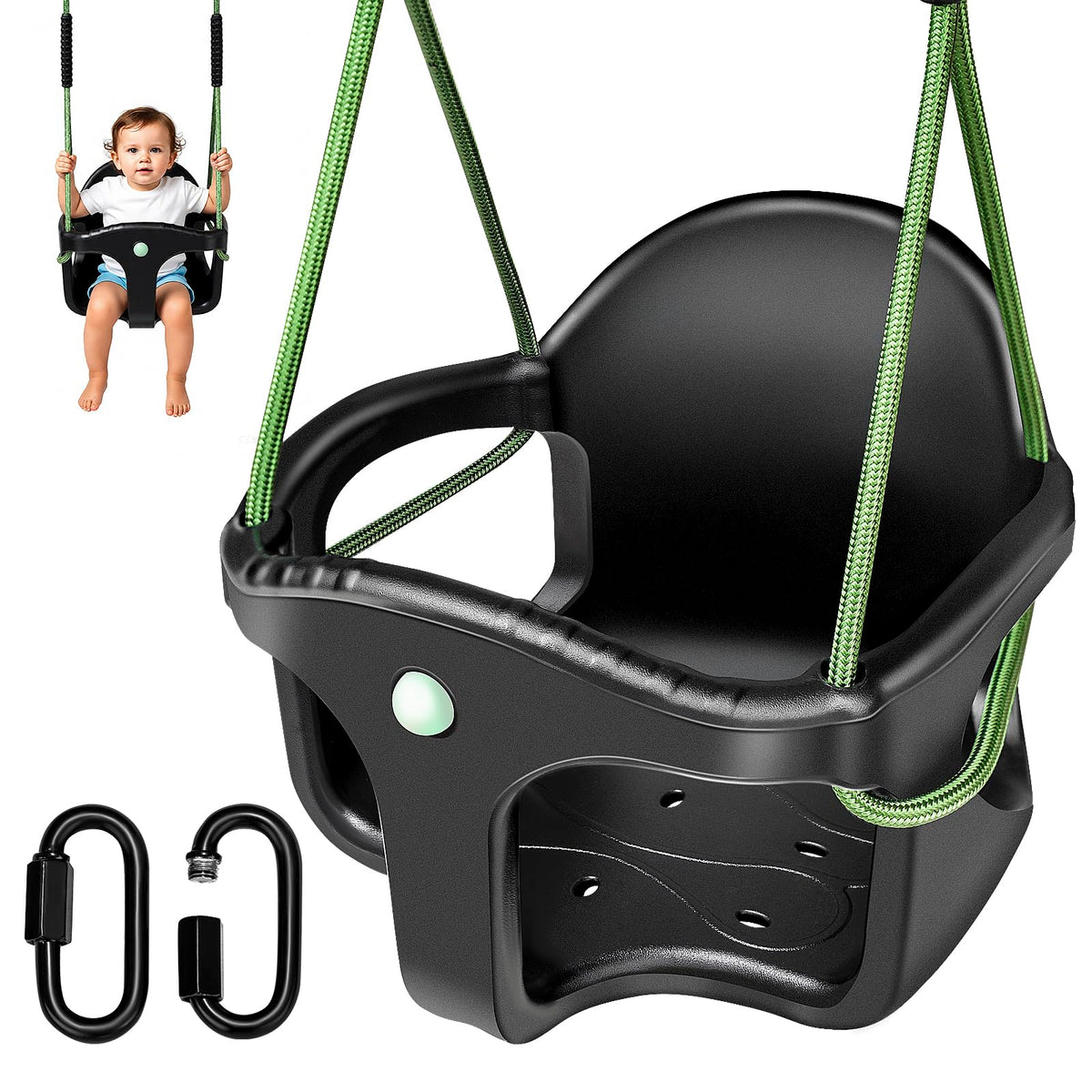 Dakzhou High Back Full Bucket Swing Seat for Toddlers | Heavy-Duty Outdoor Swing Set Accessory with Anti-Pinch Chains