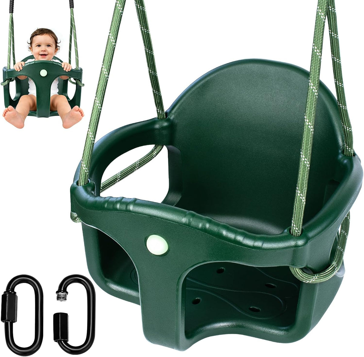 Dakzhou High Back Full Bucket Swing Seat for Toddlers | Heavy-Duty Outdoor Swing Set Accessory with Anti-Pinch Chains