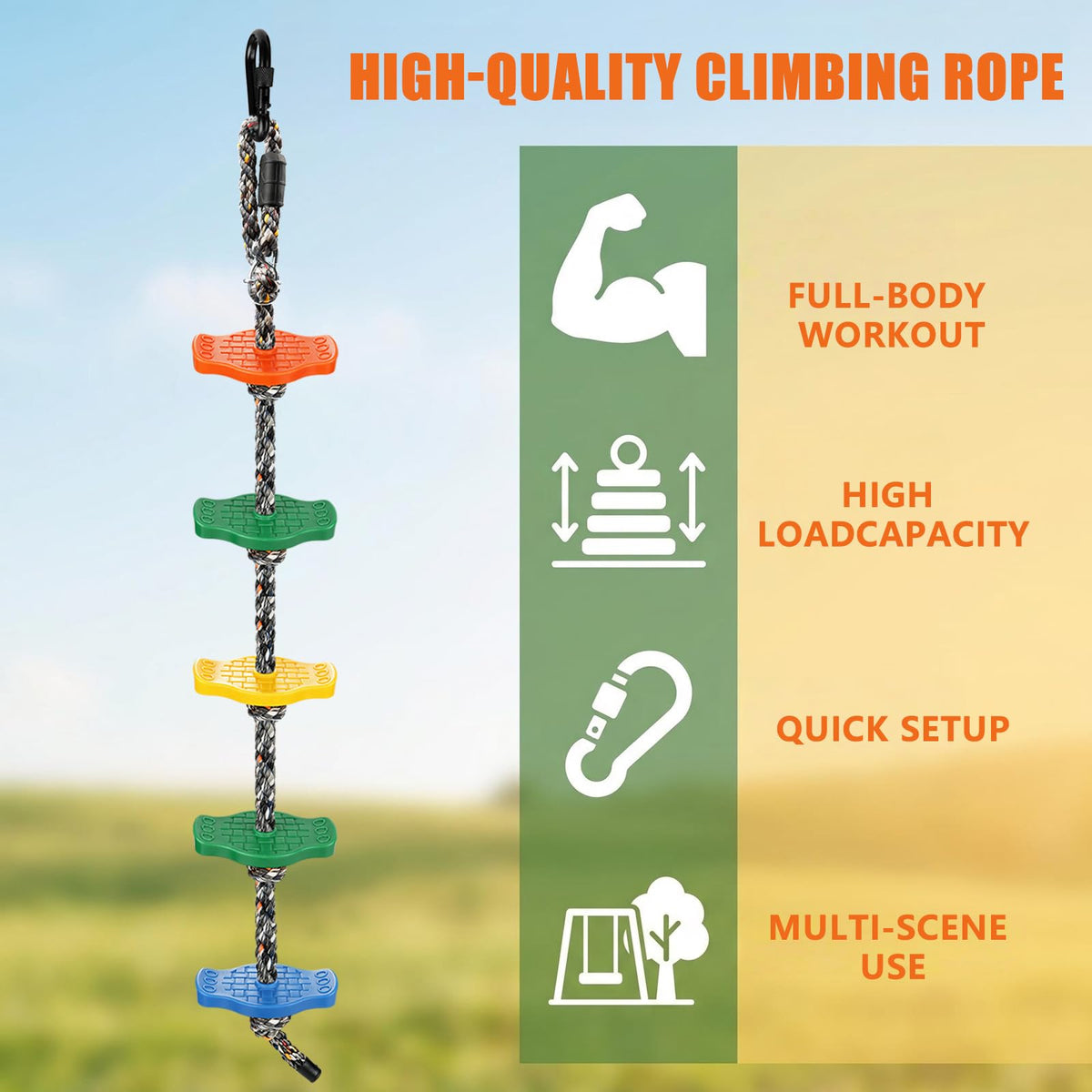 Dakzhou 5-Step Kids Climbing Rope Ladder - Heavy-Duty Outdoor Ninja Slackline & Tree Swing Accessory (165 lbs Capacity)