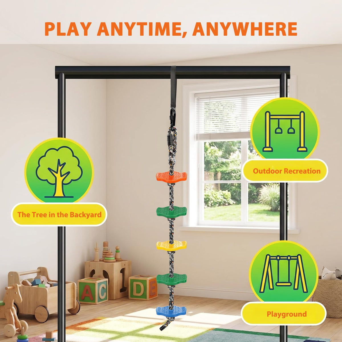 Dakzhou 5-Step Kids Climbing Rope Ladder - Heavy-Duty Outdoor Ninja Slackline & Tree Swing Accessory (165 lbs Capacity)