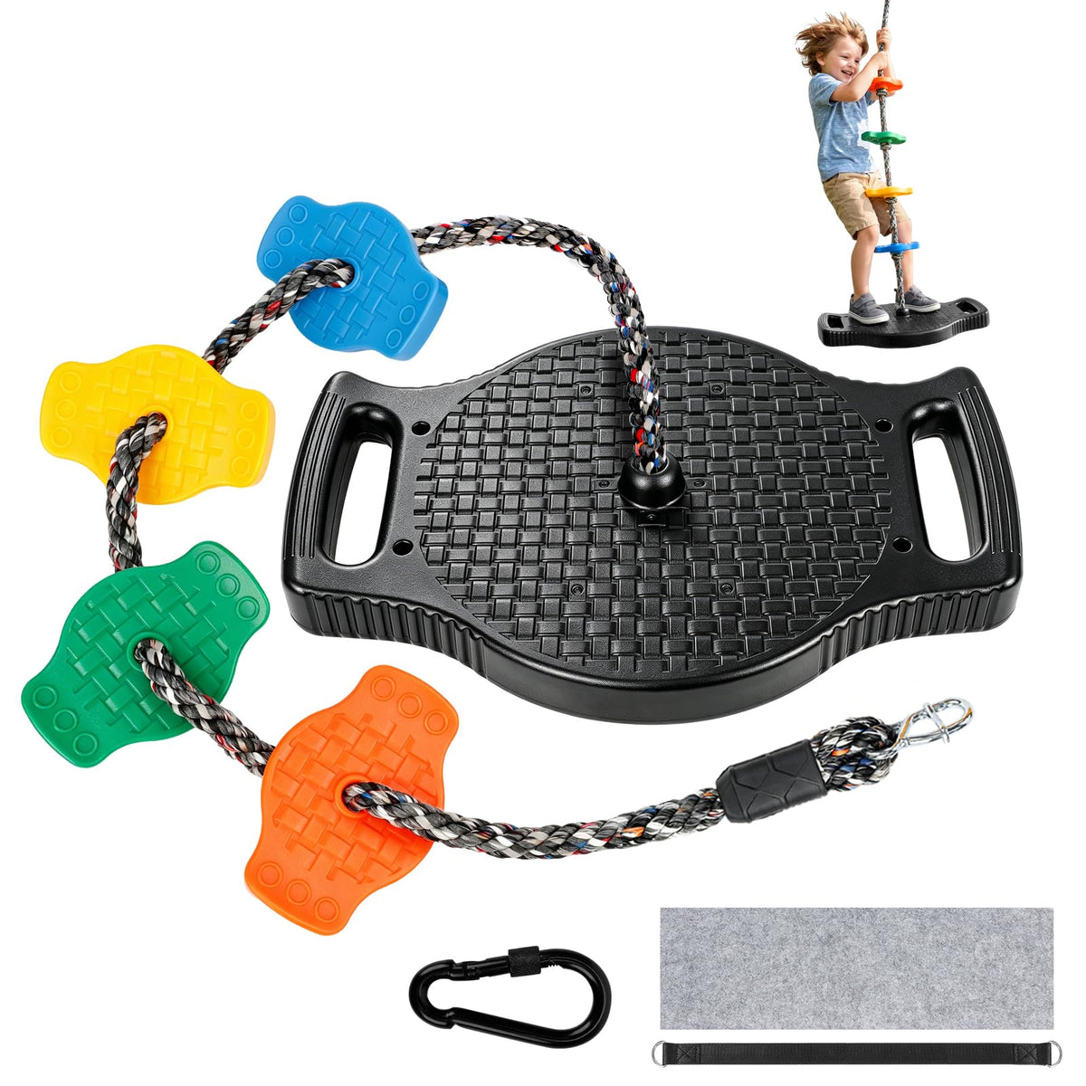 Dakzhou Upgraded Kids Climbing Rope Swing with Side Safety Handles & Tree Protector Set