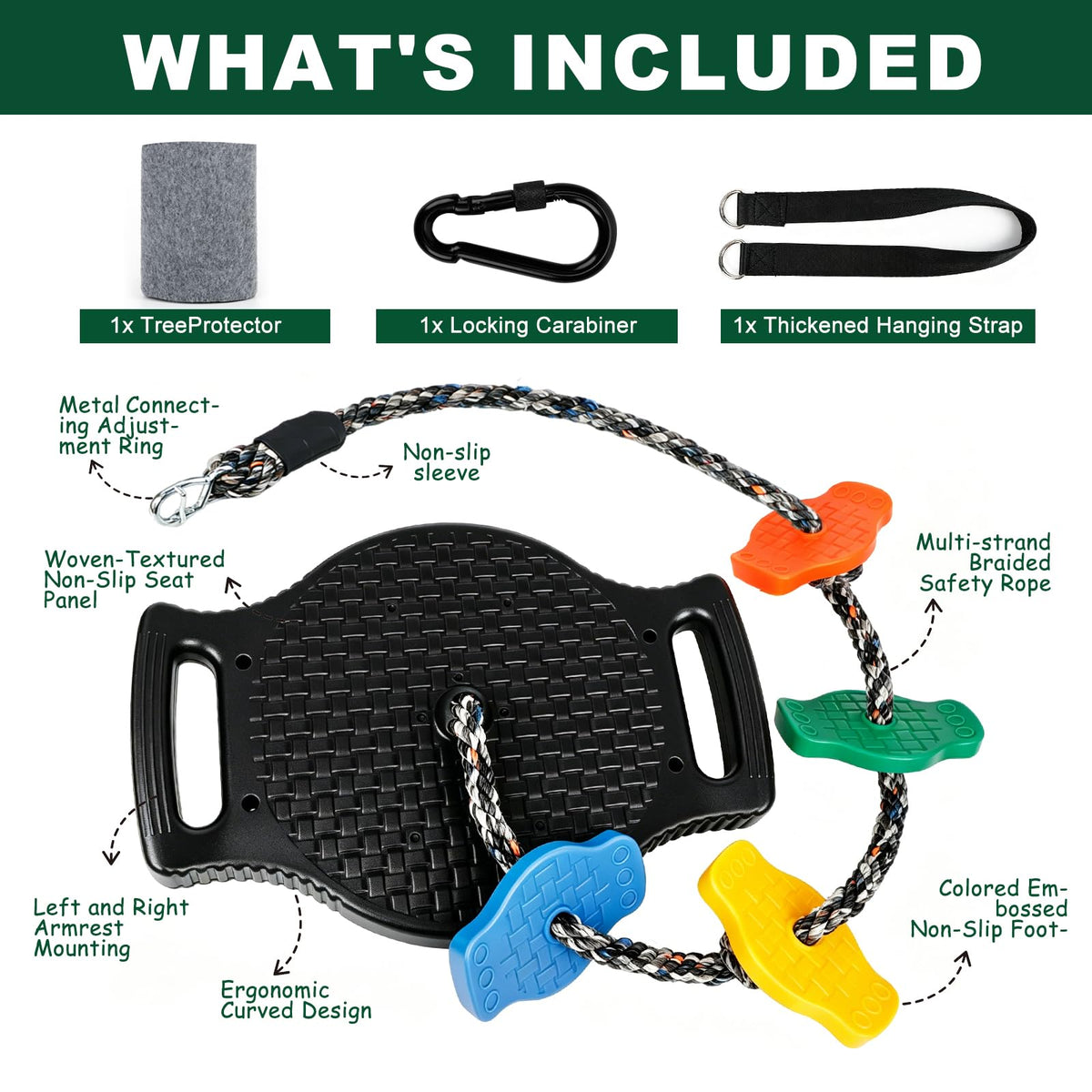 Dakzhou Upgraded Kids Climbing Rope Swing with Side Safety Handles & Tree Protector Set