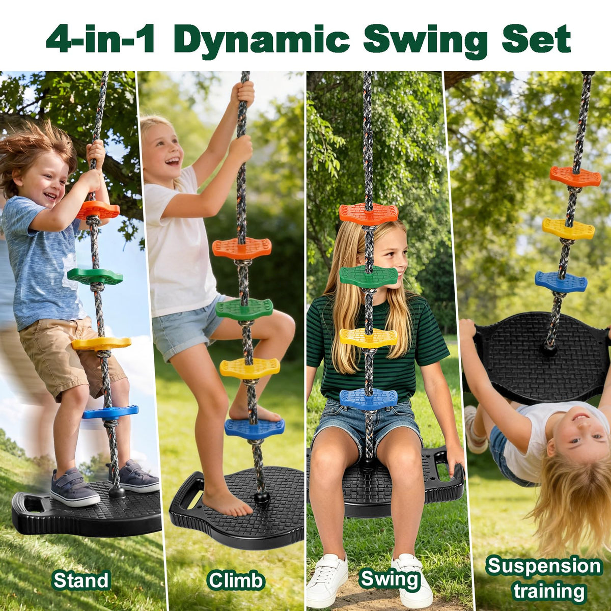 Dakzhou Upgraded Kids Climbing Rope Swing with Side Safety Handles & Tree Protector Set
