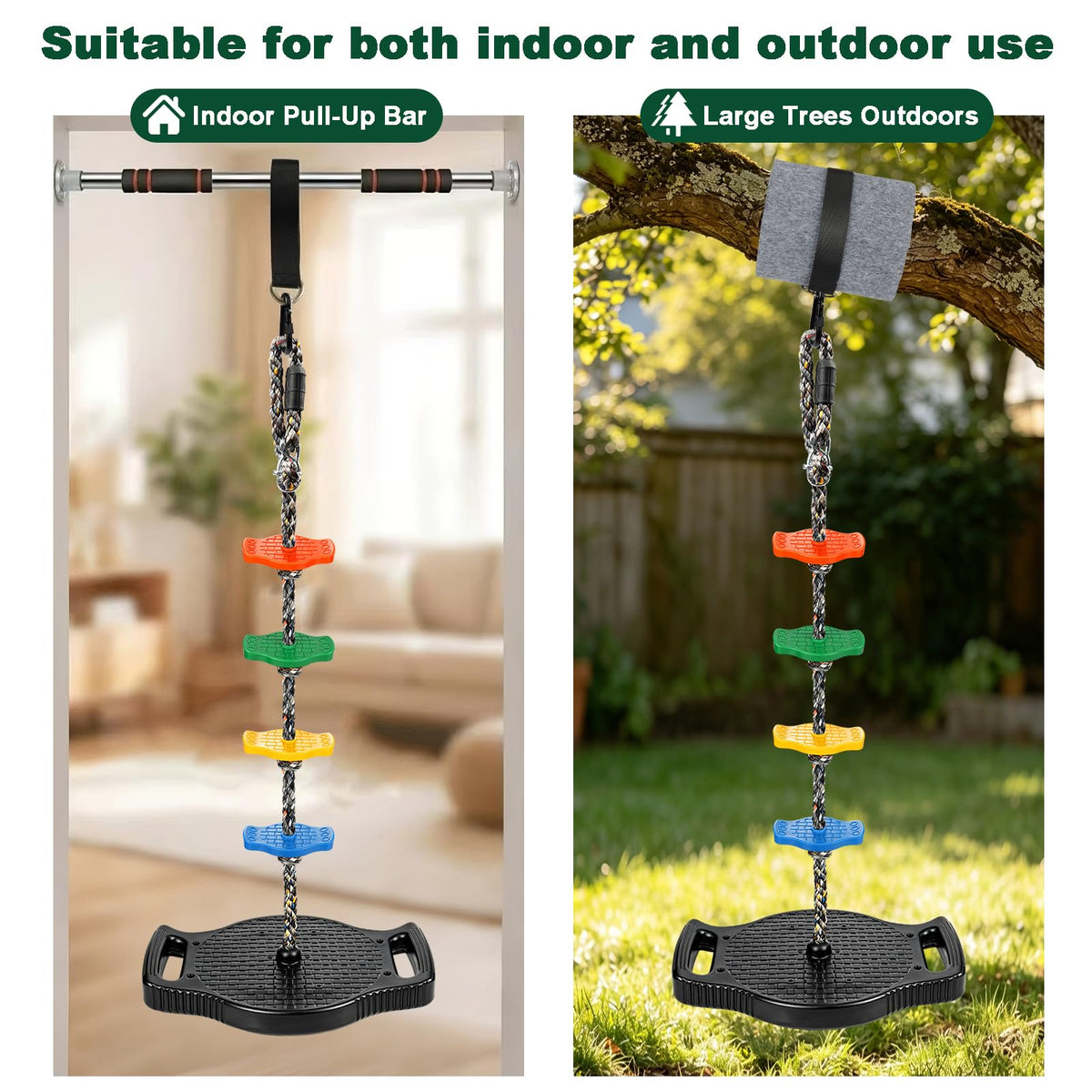 Dakzhou Upgraded Kids Climbing Rope Swing with Side Safety Handles & Tree Protector Set