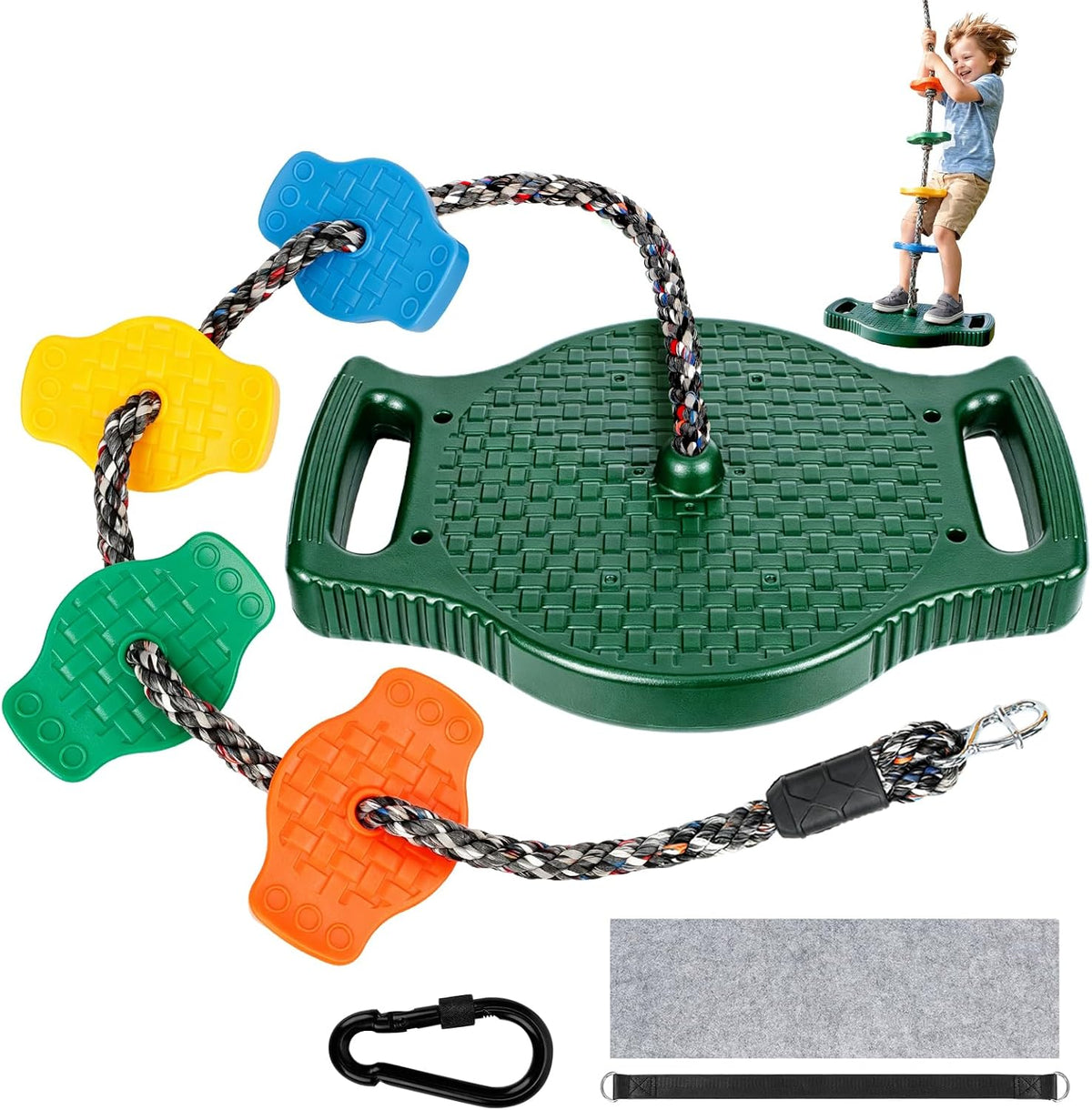 Dakzhou Upgraded Kids Climbing Rope Swing with Side Safety Handles & Tree Protector Set