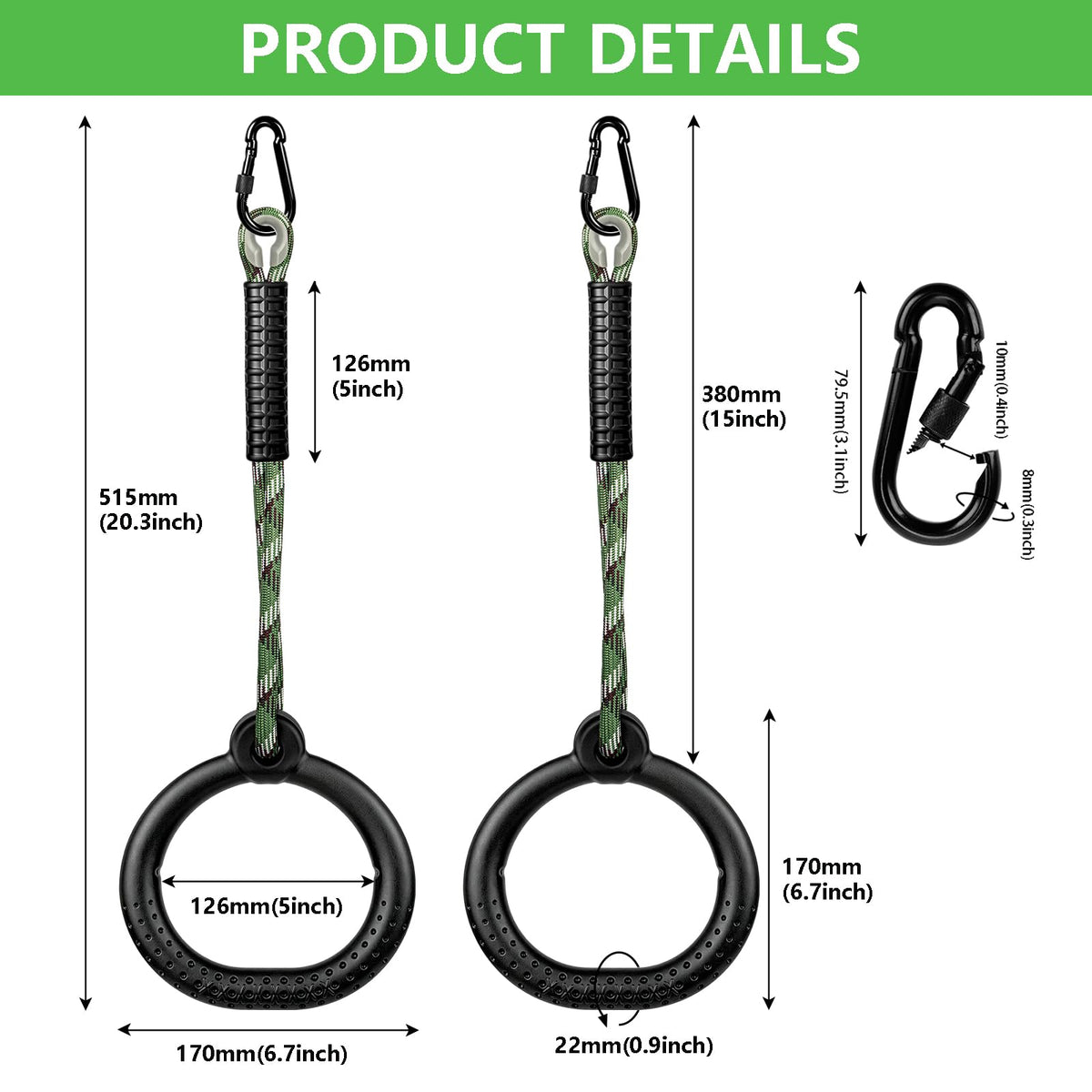 Dakzhou Ninja Gymnastic Rings, Anti-Slip Silicone Grip Monkey Ring