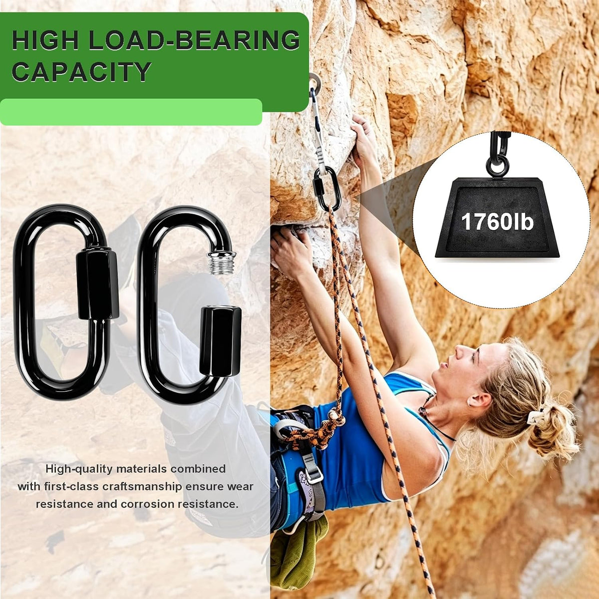 Dakzhou Stainless Steel Quick Link Chain Connector & Screw Carabiner – Heavy Duty Locking Link for Hammocks, Camping, & Swing Sets
