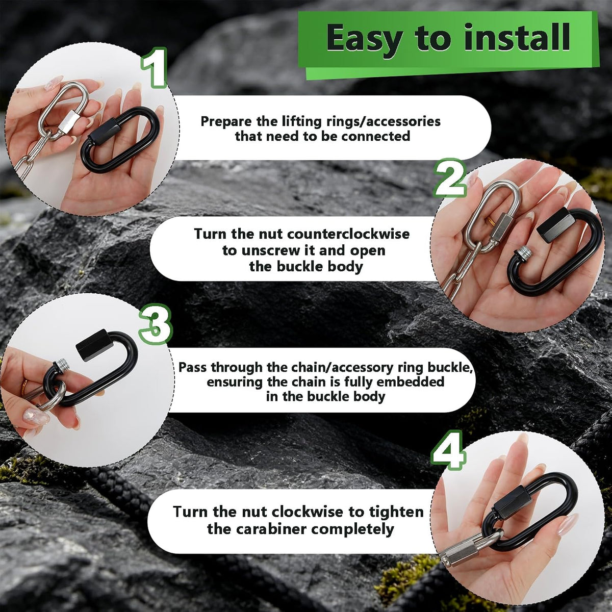 Dakzhou Stainless Steel Quick Link Chain Connector & Screw Carabiner – Heavy Duty Locking Link for Hammocks, Camping, & Swing Sets