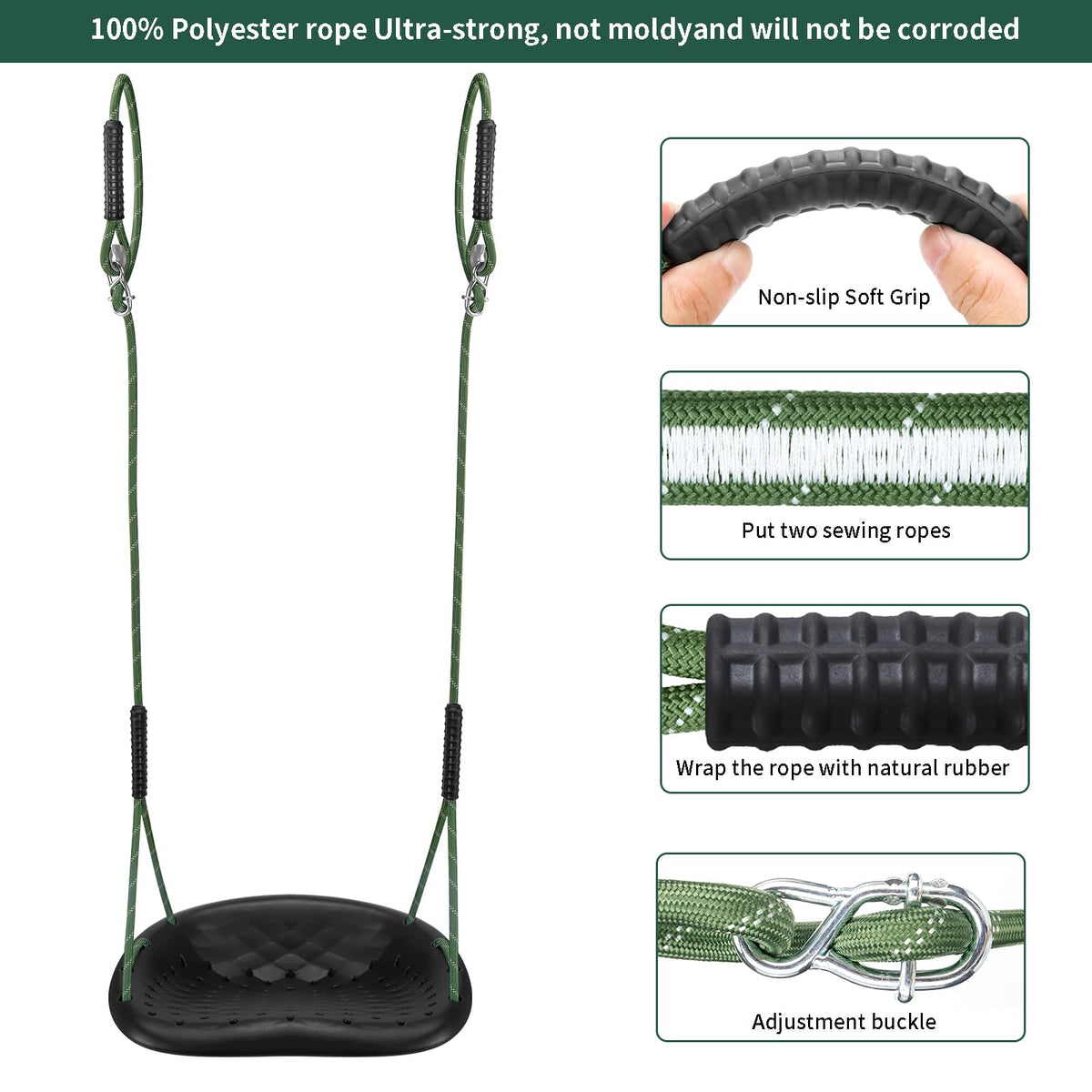 Dakzhou Heavy-Duty Tree Swing Seat for Kids & Adults | Outdoor Height-Adjustable Backyard & Garden Swing (550 lbs)