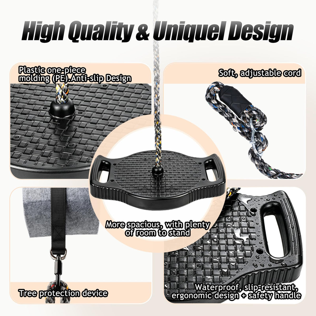 Dakzhou 4-in-1 Standing Disc Swing Seat with Climbing Platforms | Outdoor Backyard Tree & Playground Accessories