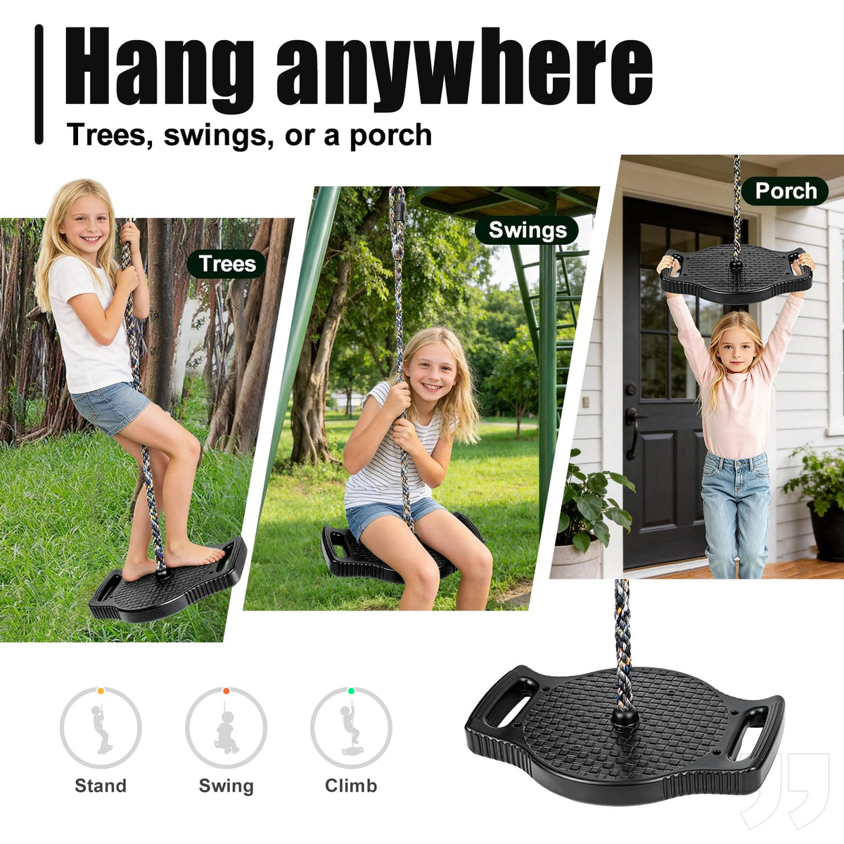 Dakzhou 4-in-1 Standing Disc Swing Seat with Climbing Platforms | Outdoor Backyard Tree & Playground Accessories