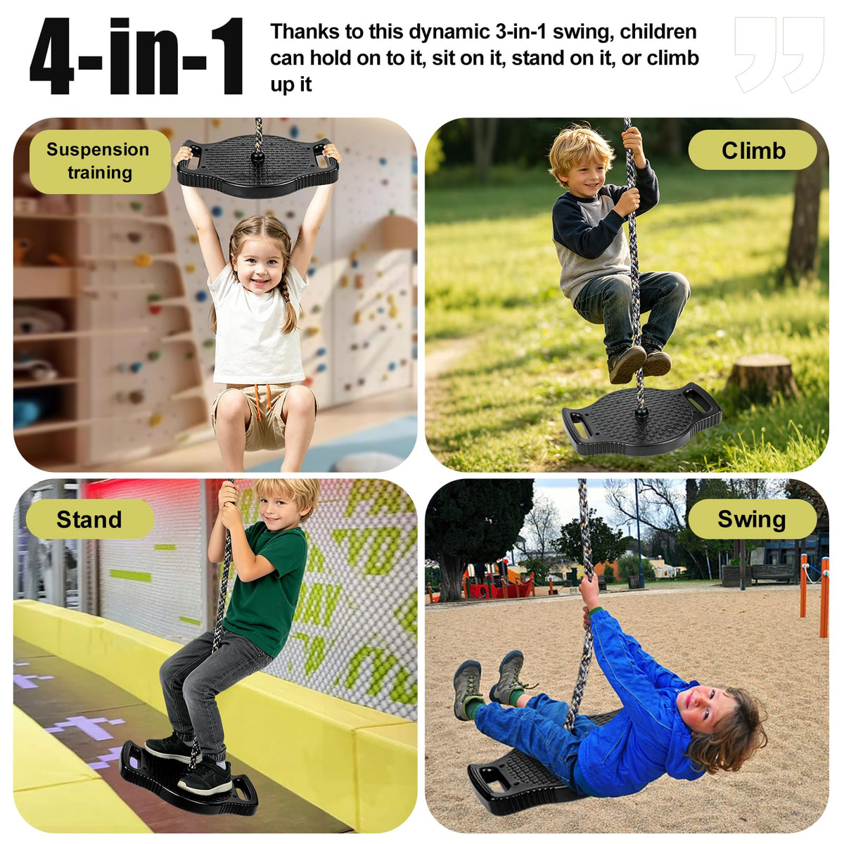 Dakzhou 4-in-1 Standing Disc Swing Seat with Climbing Platforms | Outdoor Backyard Tree & Playground Accessories