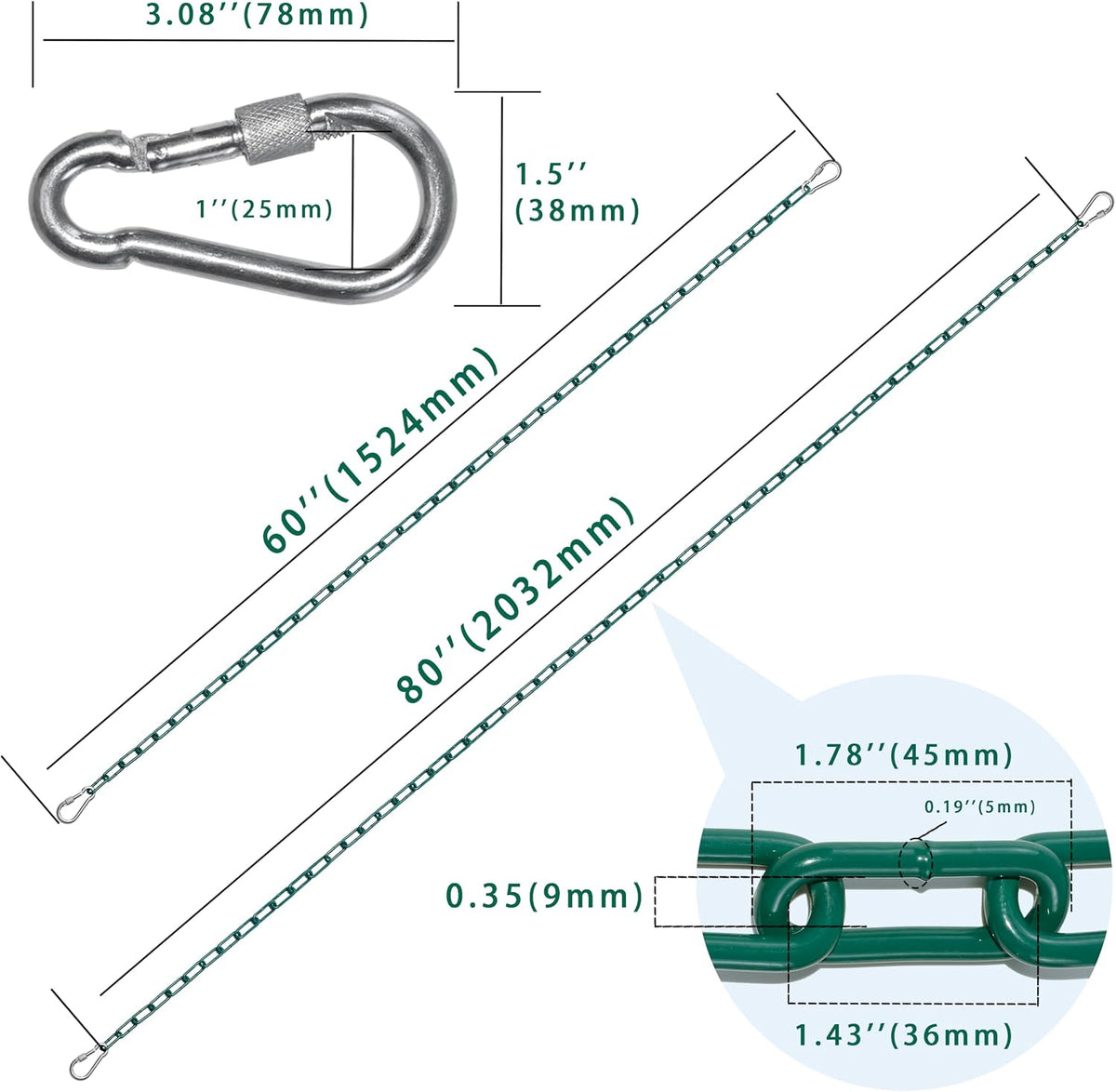 Dakzhou 2 Swing Chains Heavy Duty