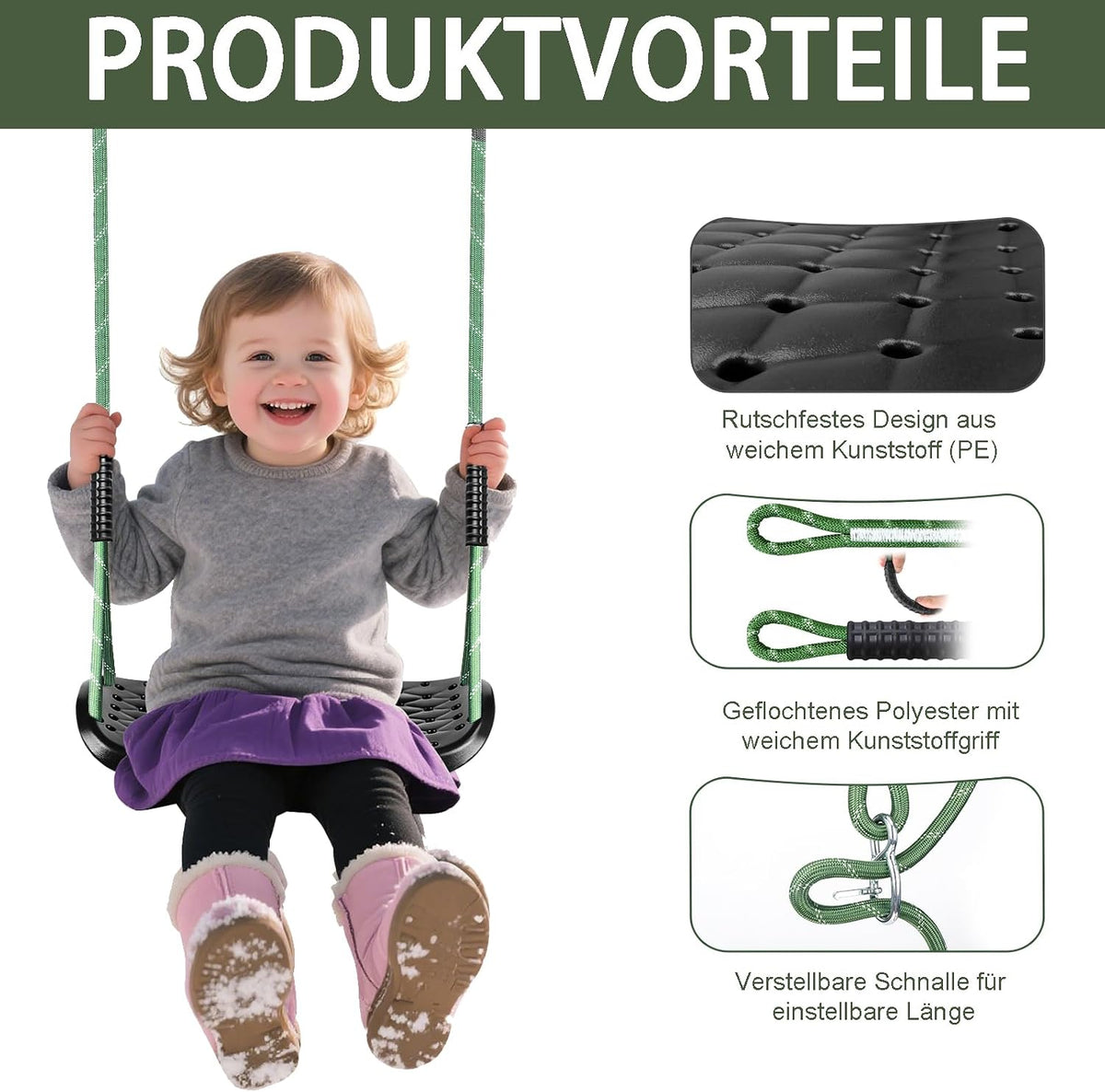 Dakzhou Swing Seat for Kids - Heavy-Duty Tree Swing with Adjustable Ropes & Non-Slip Straps