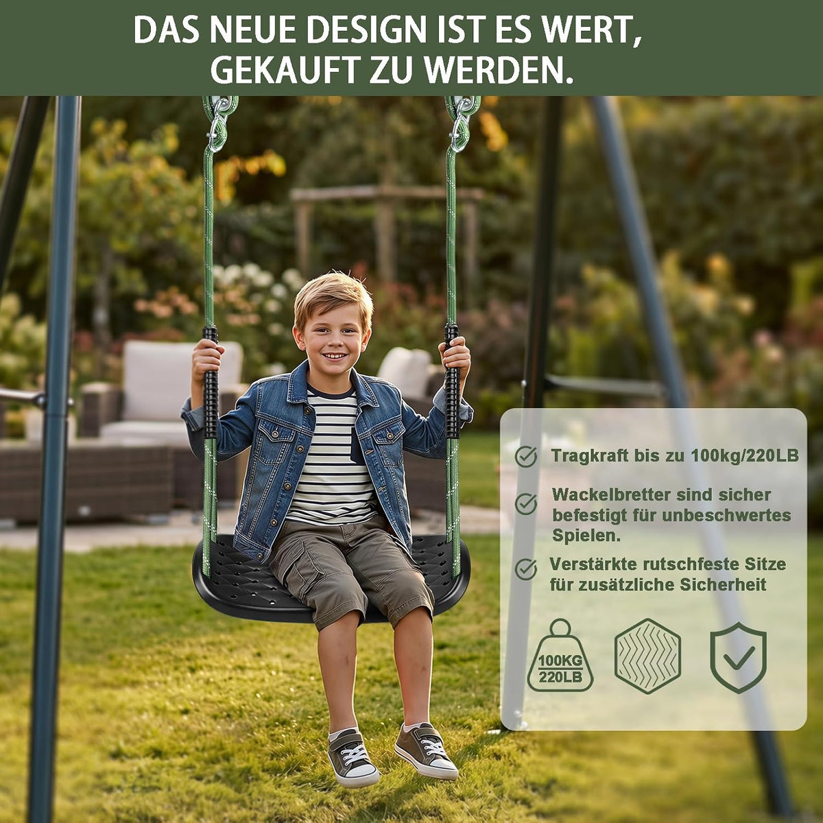 Dakzhou Swing Seat for Kids - Heavy-Duty Tree Swing with Adjustable Ropes & Non-Slip Straps