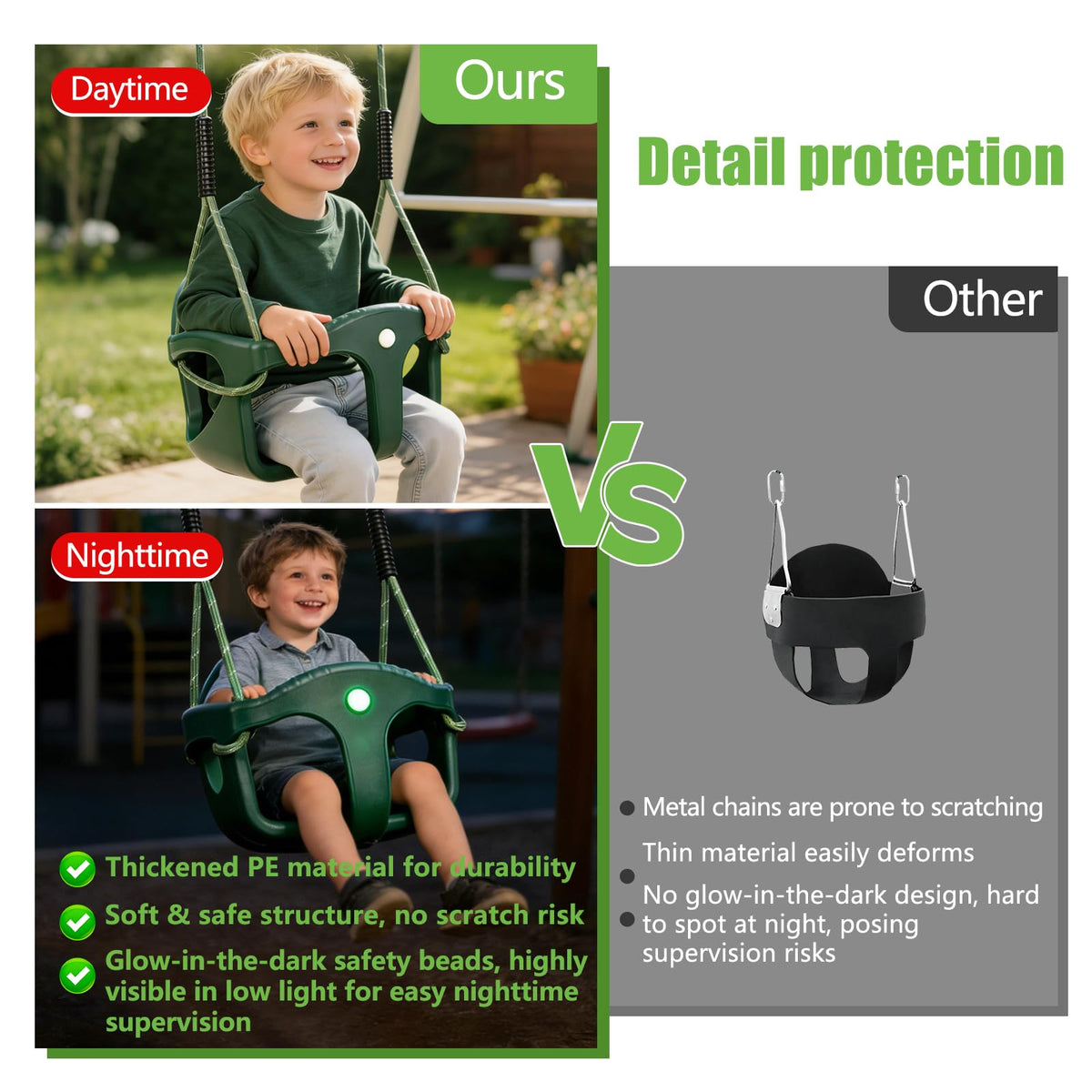Dakzhou High Back Full Bucket Swing Seat for Toddlers | Heavy-Duty Outdoor Swing Set Accessory with Anti-Pinch Chains