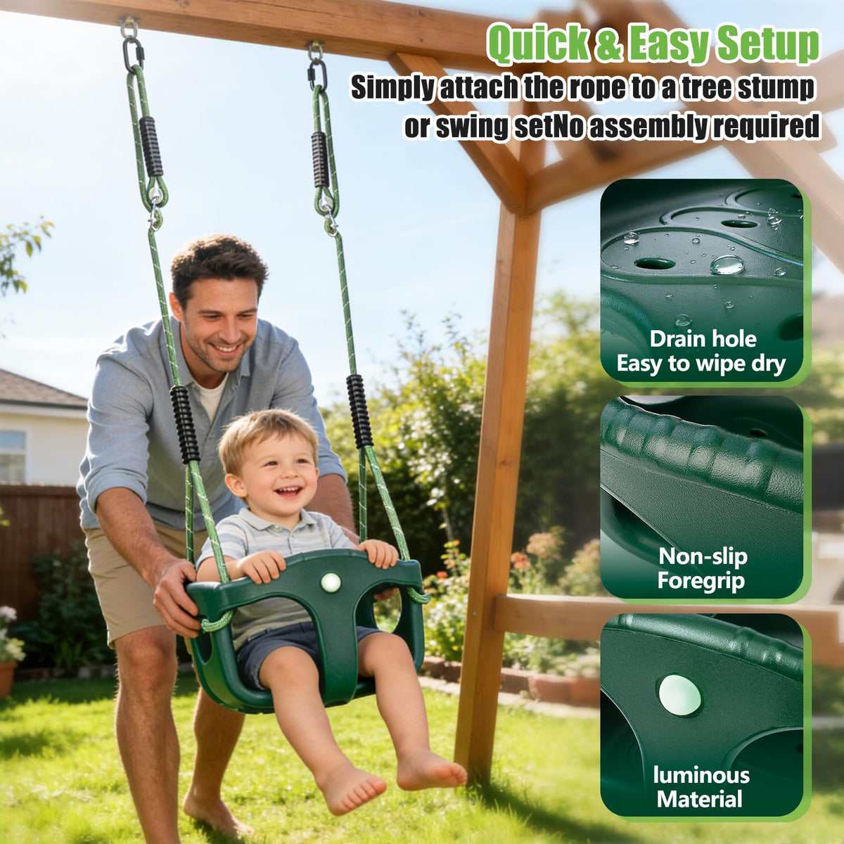 Dakzhou High Back Full Bucket Swing Seat for Toddlers | Heavy-Duty Outdoor Swing Set Accessory with Anti-Pinch Chains