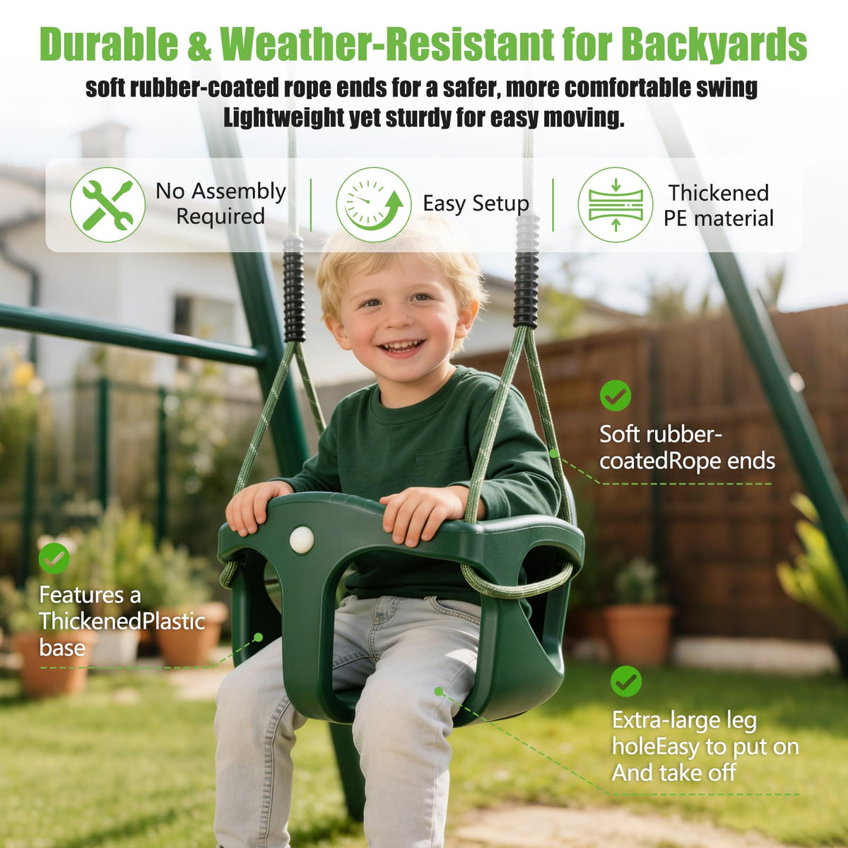 Dakzhou High Back Full Bucket Swing Seat for Toddlers | Heavy-Duty Outdoor Swing Set Accessory with Anti-Pinch Chains