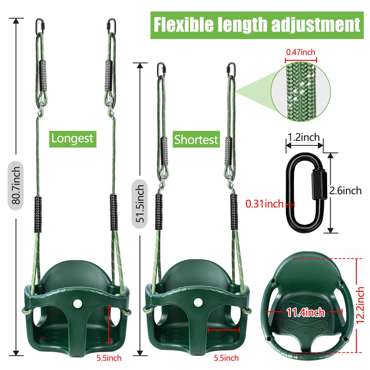 Dakzhou High Back Full Bucket Swing Seat for Toddlers | Heavy-Duty Outdoor Swing Set Accessory with Anti-Pinch Chains
