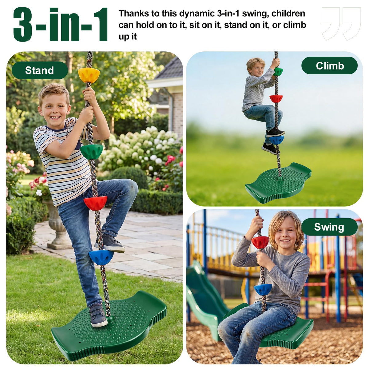 Dakzhou Kids Climbing Rope Tree Swing with Disc Seat & Platforms - Heavy-Duty Outdoor Playset Accessory (165 lbs)