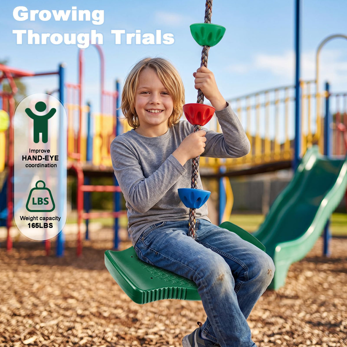 Dakzhou Kids Climbing Rope Tree Swing with Disc Seat & Platforms - Heavy-Duty Outdoor Playset Accessory (165 lbs)