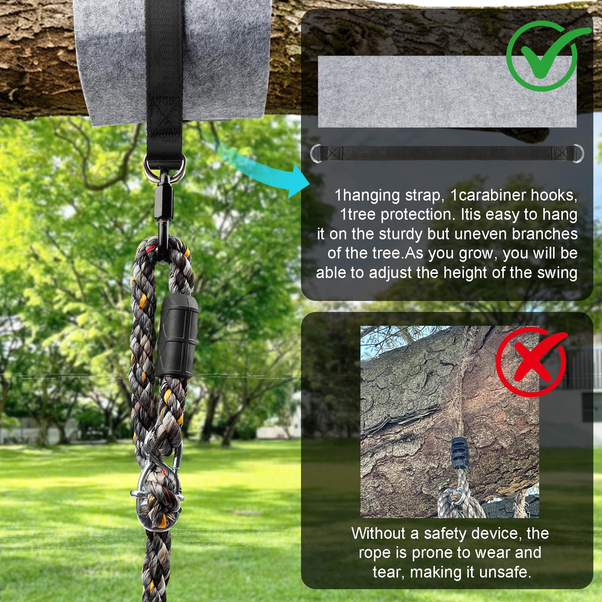 Dakzhou Kids Climbing Rope Tree Swing with Disc Seat & Platforms - Heavy-Duty Outdoor Playset Accessory (165 lbs)