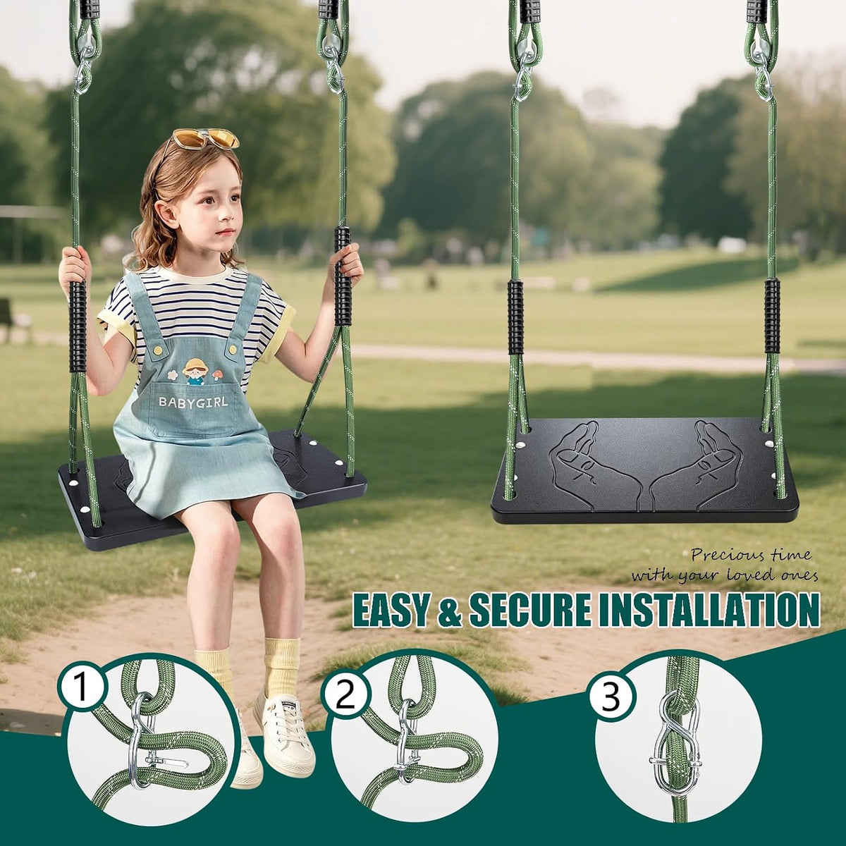 Dakzhou Swing Seat for Kids - Heavy-Duty Tree Swing with Adjustable Ropes & Non-Slip Straps