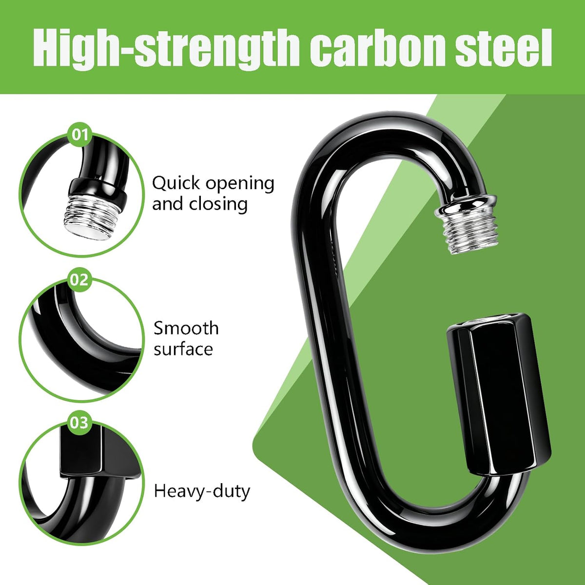Dakzhou Stainless Steel Quick Link Chain Connector & Screw Carabiner – Heavy Duty Locking Link for Hammocks, Camping, & Swing Sets