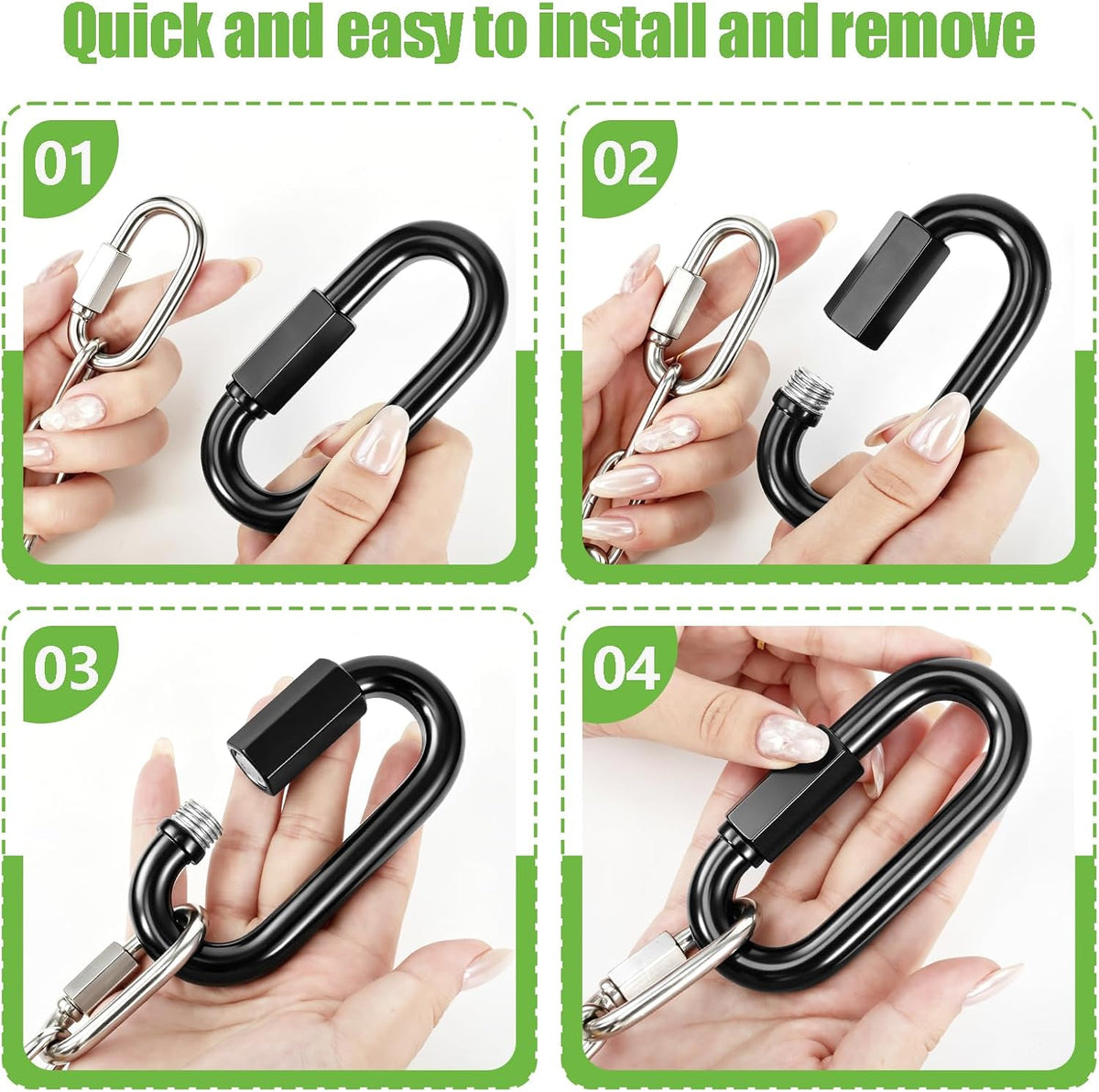 Dakzhou Stainless Steel Quick Link Chain Connector & Screw Carabiner – Heavy Duty Locking Link for Hammocks, Camping, & Swing Sets