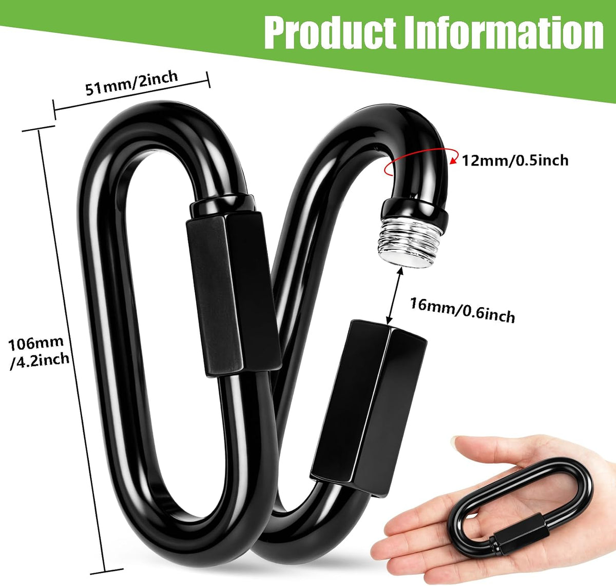 Dakzhou Stainless Steel Quick Link Chain Connector & Screw Carabiner – Heavy Duty Locking Link for Hammocks, Camping, & Swing Sets